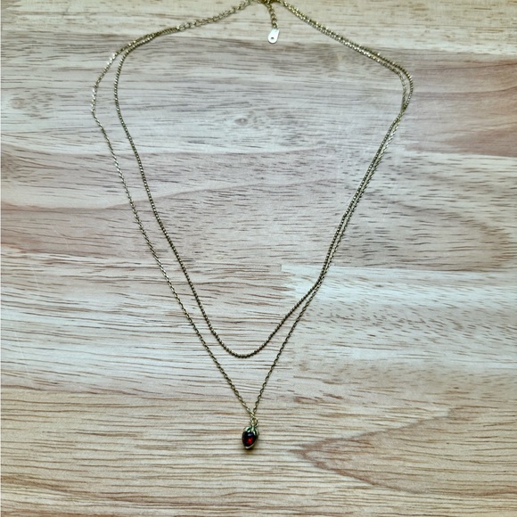 Double Layered Strawberry Pendant Necklace - Picture 2 of 7